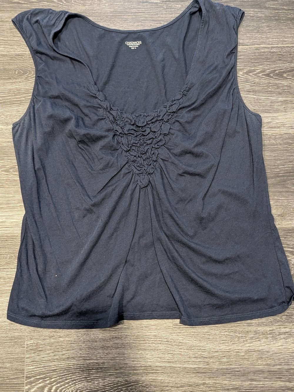 Chadwicks Womens Navy Sleeveless Ruched Front Top